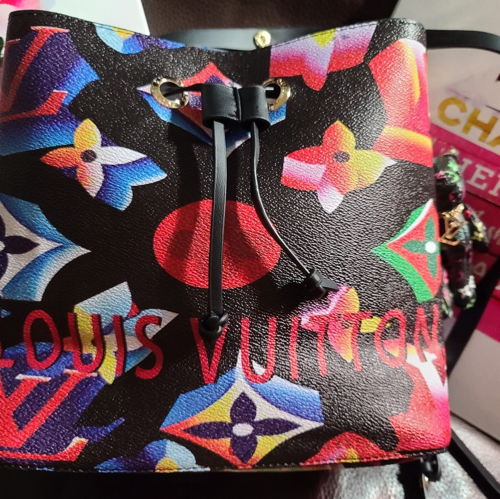 Brand new multi color inspired L -V bucket bag